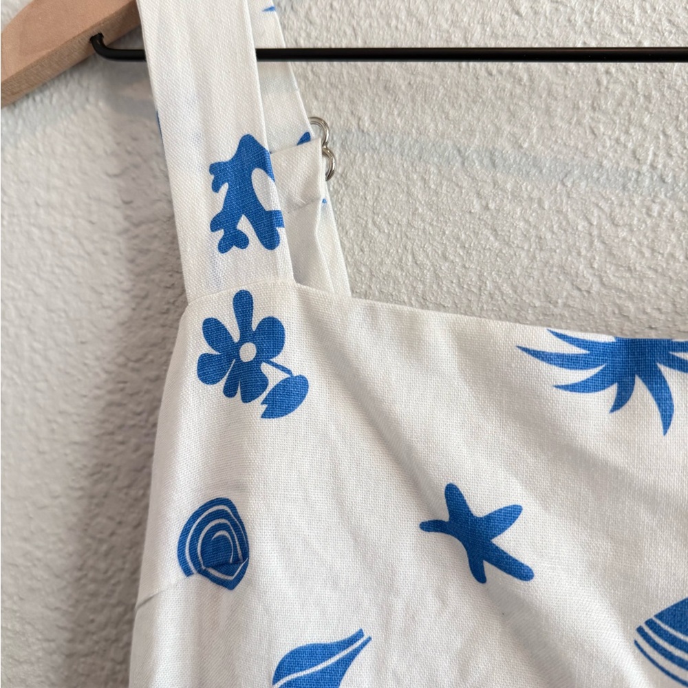 Lulus Beachcomber Babe White And Blue Shell Print Linen Mini Dress - Size XS - Picture 4 of 5